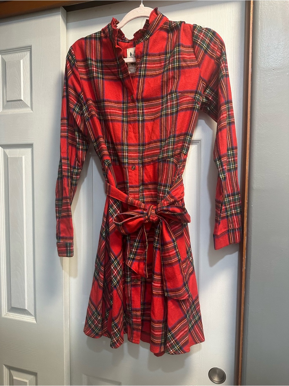 Kiel James Patrick Red Plaid Tie-Waist Midi Shirt Dress